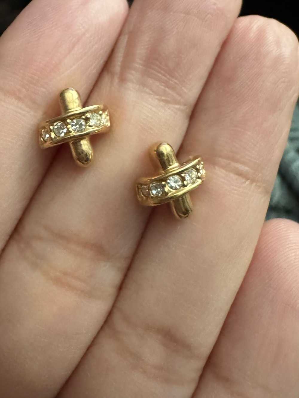 Small Goldtoned Cross Hatch Crystal Post Earrings